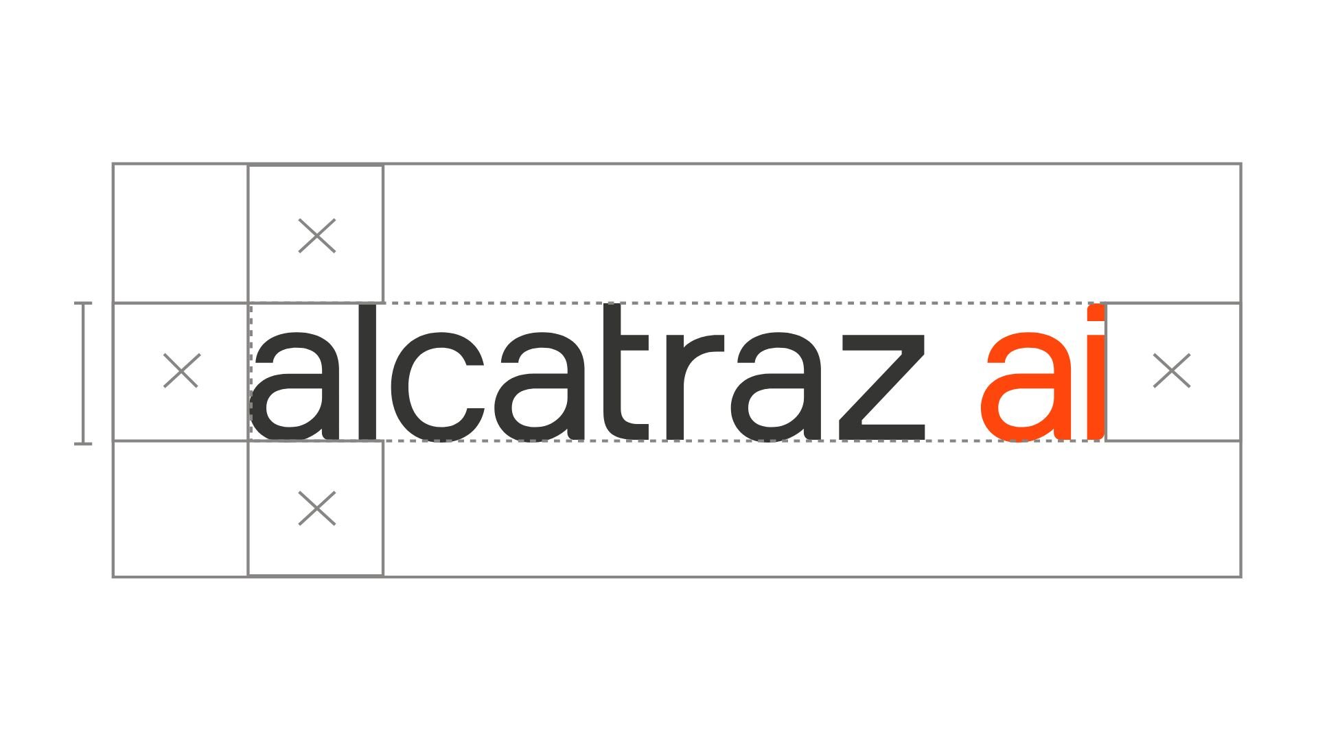 Alcatraz AI black and warm red horizontal logo spacing
